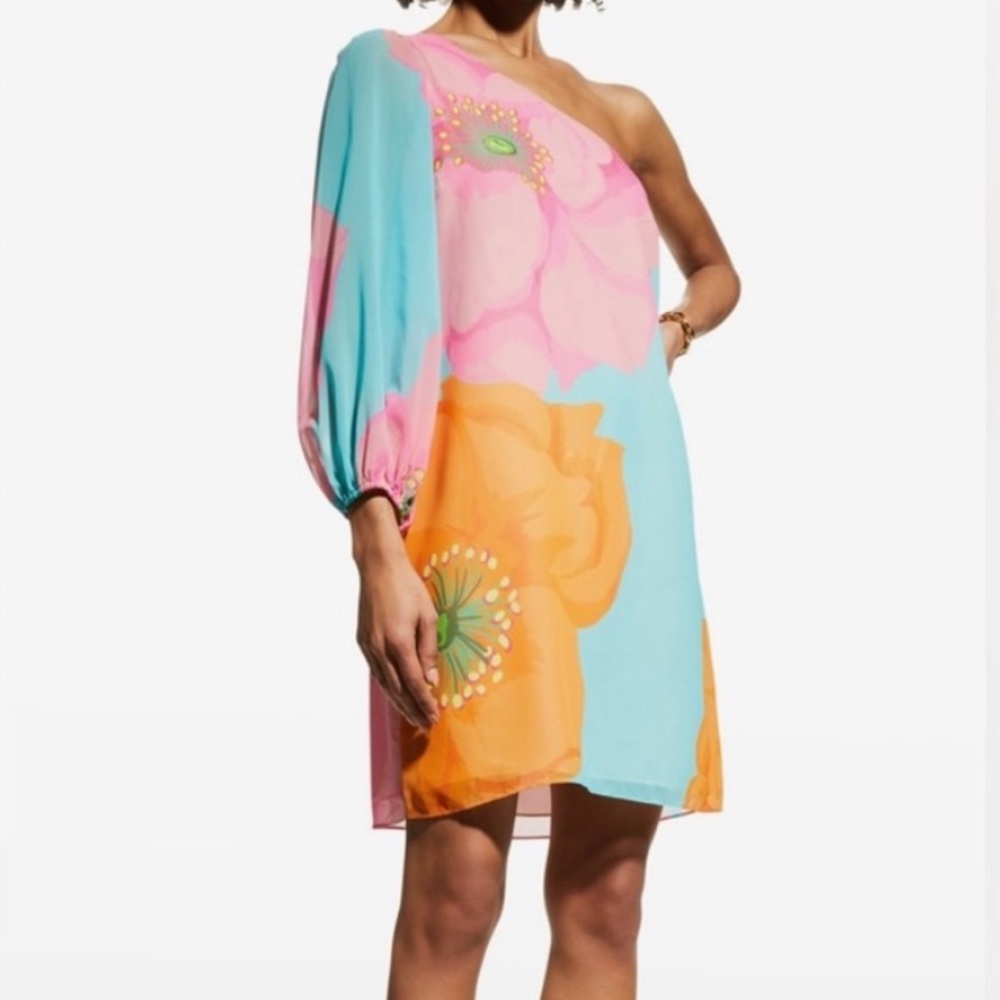 Trina Turk One Shoulder Dress - Pink, Orange, Blue